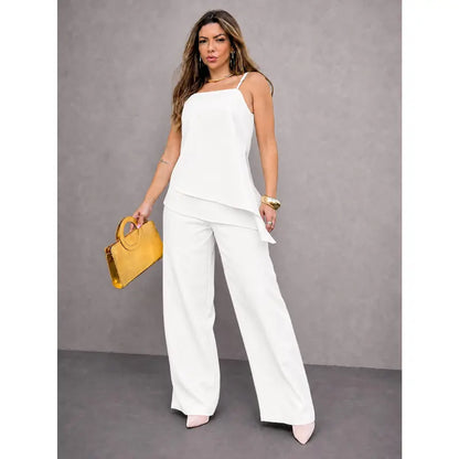 [COMPRE 1 E LEVE 3] Conjunto Feminino de Alfaiataria com Blusa de Alças e Calça Pantalona + Bolsa Transversal de Brinde