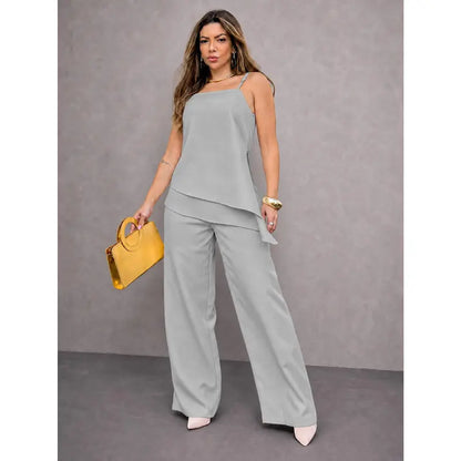 [COMPRE 1 E LEVE 3] Conjunto Feminino de Alfaiataria com Blusa de Alças e Calça Pantalona + Bolsa Transversal de Brinde