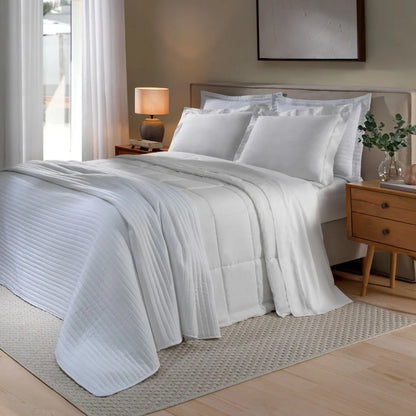 [10 PEÇAS] Jogo de Cama Siena 300 Fios 100% Algodão com Colcha e Manta Decorativa + Travesseiro de Cabeceira de Brinde