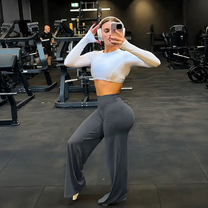 [COMPRE 2 E LEVE 4] Calça Pantalona de Cintura Alta — Elástica, Sem Transparência e Efeito Empina Bumbum + Fone Bluetooth de Brinde