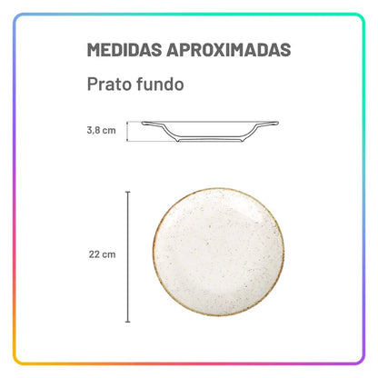 [18 PEÇAS] Aparelho de Jantar de Porcelana Rústica para 6 Pessoas + Conjunto de Bowls para Sopa de Brinde