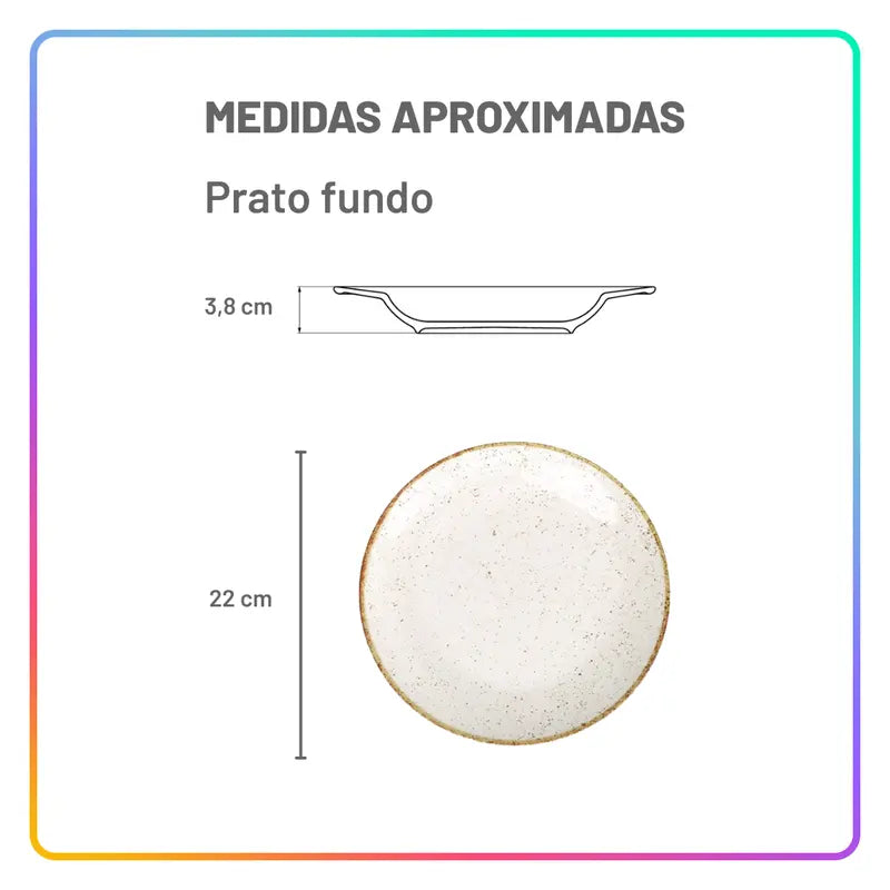 [18 PEÇAS] Aparelho de Jantar de Porcelana Rústica para 6 Pessoas + Conjunto de Bowls para Sopa de Brinde