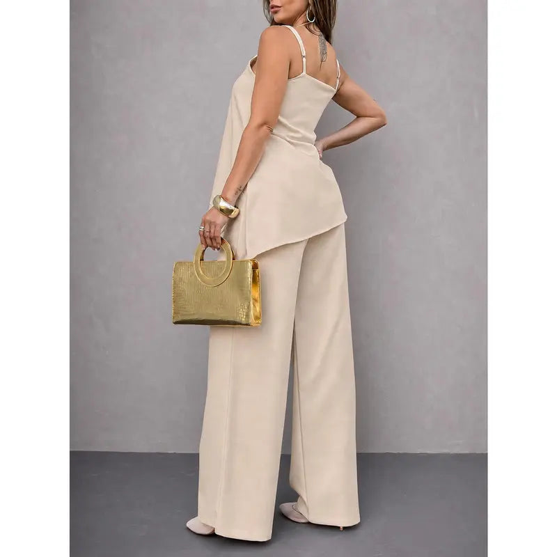 [COMPRE 1 E LEVE 3] Conjunto Feminino de Alfaiataria com Blusa de Alças e Calça Pantalona + Bolsa Transversal de Brinde