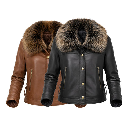 [COMPRE 1 E LEVE 2] Jaqueta Isabella de Couro Legítimo e Lã com Interior Forrado + Necessaire Organizadora de Brinde
