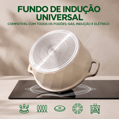[22 PEÇAS] Jogo de Panelas Antiaderentes com Revestimento Cerâmico e Tampas de Vidro + Conjunto de Potes Herméticos de Brinde