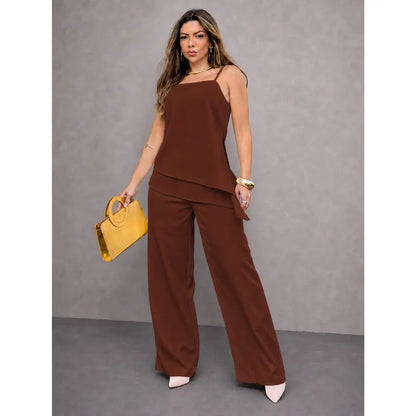 [COMPRE 1 E LEVE 3] Conjunto Feminino de Alfaiataria com Blusa de Alças e Calça Pantalona + Bolsa Transversal de Brinde