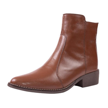 [COMPRE 1 E LEVE 2] Bota Feminina de Couro Legítimo com Cano Curto e Zíper Lateral + Bolsa Transversal de Brinde