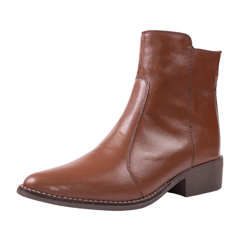 [COMPRE 1 E LEVE 2] Bota Feminina de Couro Legítimo com Cano Curto e Zíper Lateral + Bolsa Transversal de Brinde