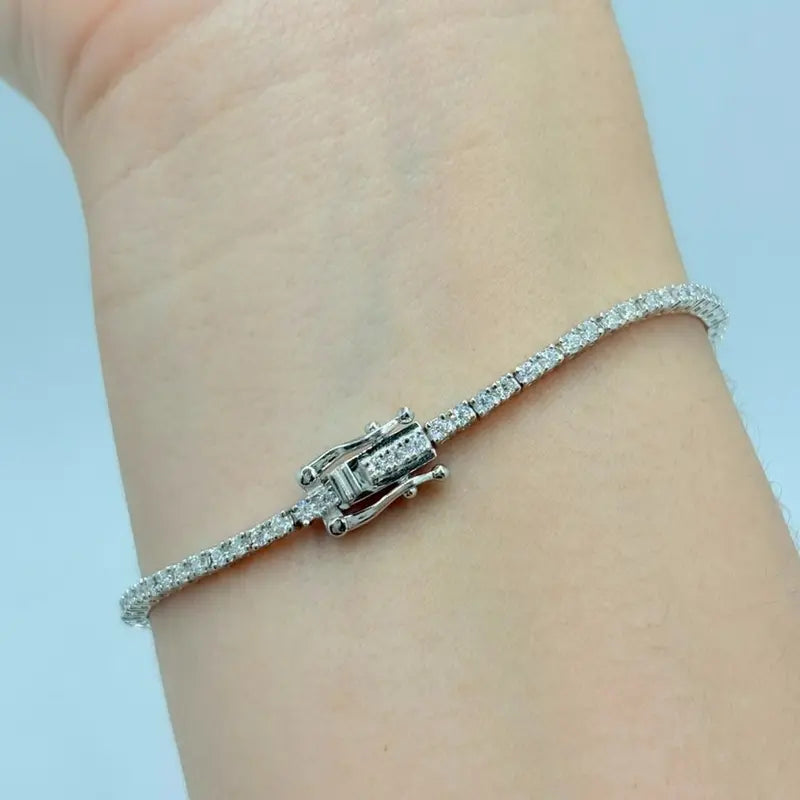 [COMPRE 1 E LEVE 2] Pulseira Riviera em Prata 925 com Moissanites 1,79ct + Jogo de anéis em Prata 925 de Brinde