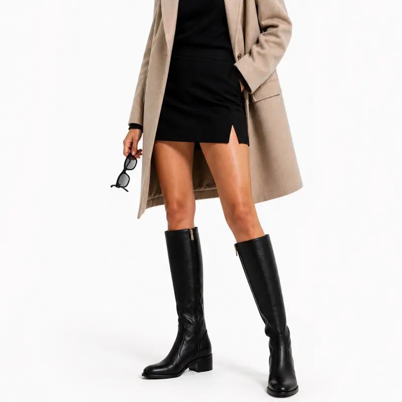 [COMPRE 1 E LEVE 2] Bota Longa Feminina de Couro Italiano com Zíper Lateral + Bolsa Transversal de Brinde