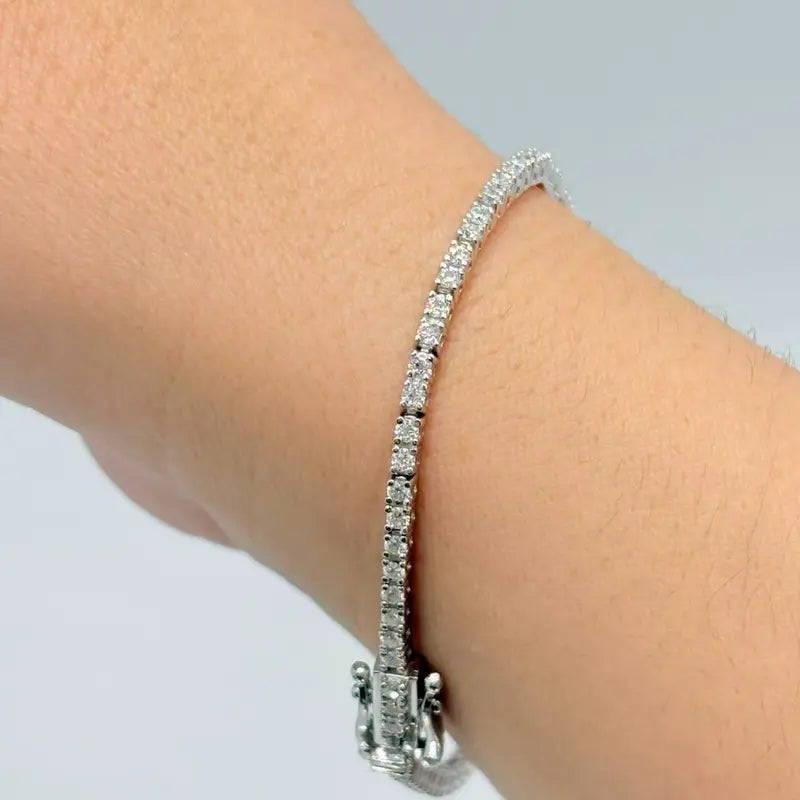 [COMPRE 1 E LEVE 2] Pulseira Riviera em Prata 925 com Moissanites 1,79ct + Jogo de anéis em Prata 925 de Brinde