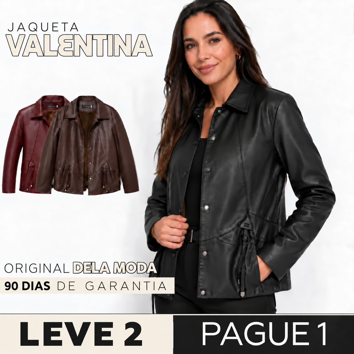 [COMPRE 1 E LEVE 2] Jaqueta Valentina de Couro Legítimo com Forro Interno + Nécessaire Organizadora de Brinde
