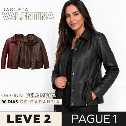[COMPRE 1 E LEVE 2] Jaqueta Valentina de Couro Legítimo com Forro Interno + Nécessaire Organizadora de Brinde