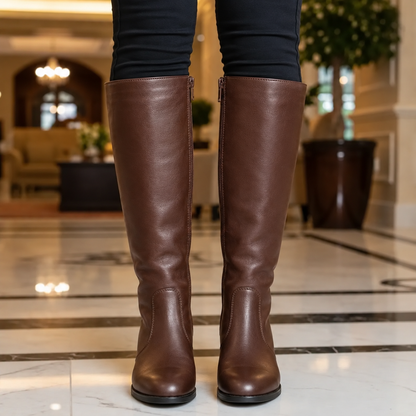 [COMPRE 1 E LEVE 2] Bota Longa Feminina de Couro Italiano com Zíper Lateral + Bolsa Transversal de Brinde