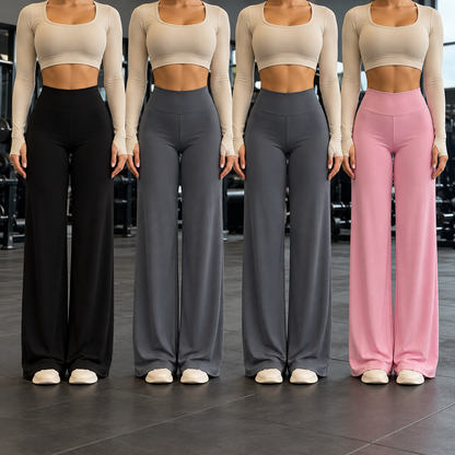 [COMPRE 2 E LEVE 4] Calça Pantalona de Cintura Alta — Elástica, Sem Transparência e Efeito Empina Bumbum + Fone Bluetooth de Brinde