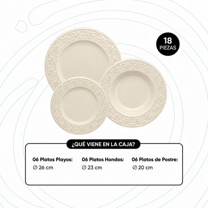 [18 PEÇAS] Aparelho de Jantar de Cerâmica para 6 Pessoas + Kit de Silicone de Brinde