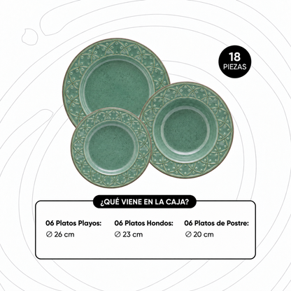 [18 PEÇAS] Aparelho de Jantar de Cerâmica para 6 Pessoas + Kit de Silicone de Brinde