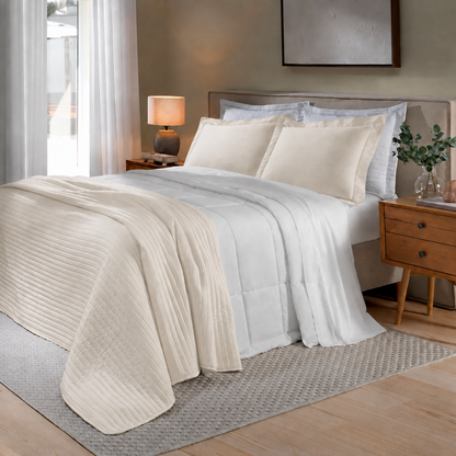 [10 PEÇAS] Jogo de Cama Siena 300 Fios 100% Algodão com Colcha e Manta Decorativa + Travesseiro de Cabeceira de Brinde