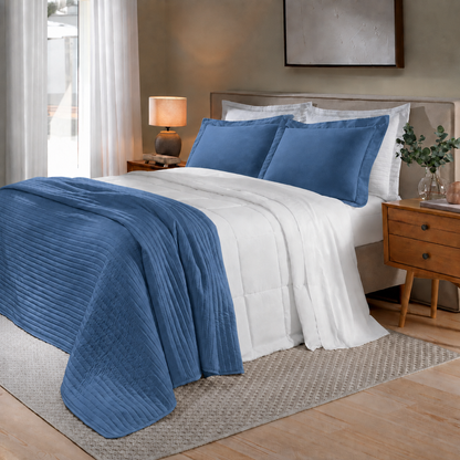 [10 PEÇAS] Jogo de Cama Siena 300 Fios 100% Algodão com Colcha e Manta Decorativa + Travesseiro de Cabeceira de Brinde