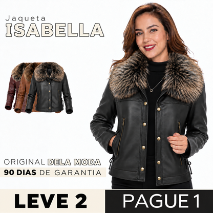 [COMPRE 1 E LEVE 2] Jaqueta Isabella de Couro Legítimo e Lã com Interior Forrado + Necessaire Organizadora de Brinde