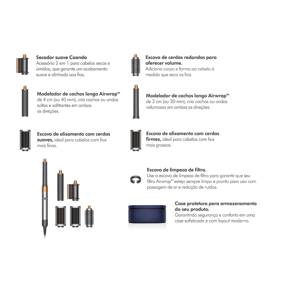 [6 EM 1] Secador e Modelador de Cabelo Multifuncional com Controle Inteligente de Temperatura + Escova Desembaraçadora de Brinde
