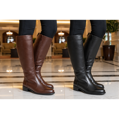 [COMPRE 1 E LEVE 2] Bota Longa Feminina de Couro Italiano com Zíper Lateral + Bolsa Transversal de Brinde