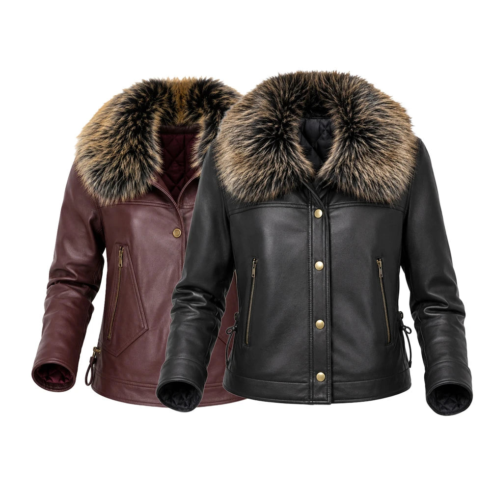 [COMPRE 1 E LEVE 2] Jaqueta Isabella de Couro Legítimo e Lã com Interior Forrado + Necessaire Organizadora de Brinde