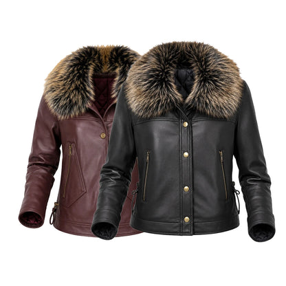 [COMPRE 1 E LEVE 2] Jaqueta Isabella de Couro Legítimo e Lã com Interior Forrado + Necessaire Organizadora de Brinde