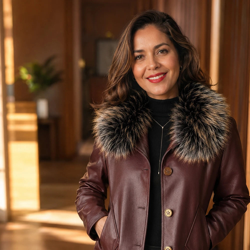 [COMPRE 1 E LEVE 2] Jaqueta Isabella de Couro Legítimo e Lã com Interior Forrado + Necessaire Organizadora de Brinde