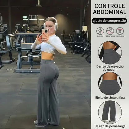 [COMPRE 2 E LEVE 4] Calça Pantalona de Cintura Alta — Elástica, Sem Transparência e Efeito Empina Bumbum + Fone Bluetooth de Brinde