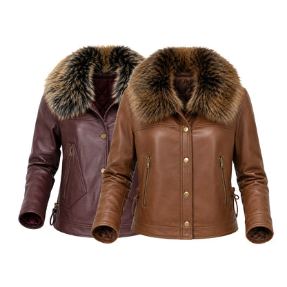 [COMPRE 1 E LEVE 2] Jaqueta Isabella de Couro Legítimo e Lã com Interior Forrado + Necessaire Organizadora de Brinde