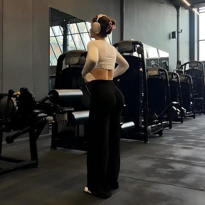 [COMPRE 2 E LEVE 4] Calça Pantalona de Cintura Alta — Elástica, Sem Transparência e Efeito Empina Bumbum + Fone Bluetooth de Brinde