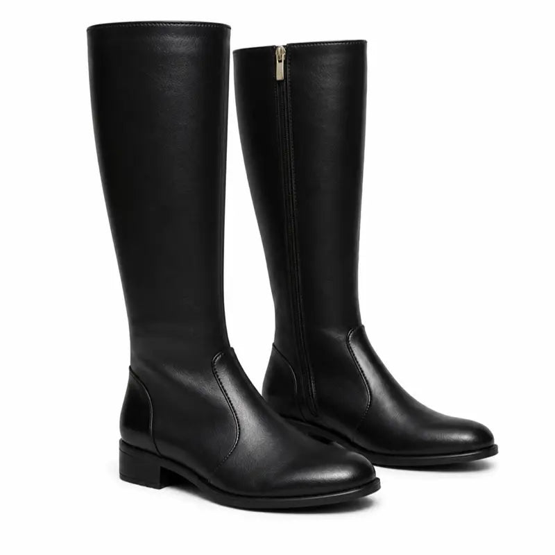 [COMPRE 1 E LEVE 2] Bota Longa Feminina de Couro Italiano com Zíper Lateral + Bolsa Transversal de Brinde